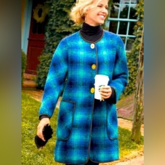 Soft Surroundings Blue Boucle Plaid Coat - Picture 1 of 7